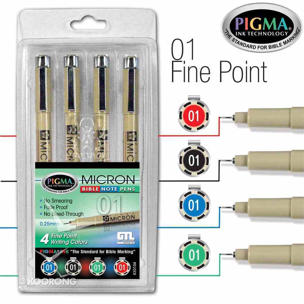 Pigma Micron 01 Bible Note Taking Pens Set: Blue Black Green & Red Stationery