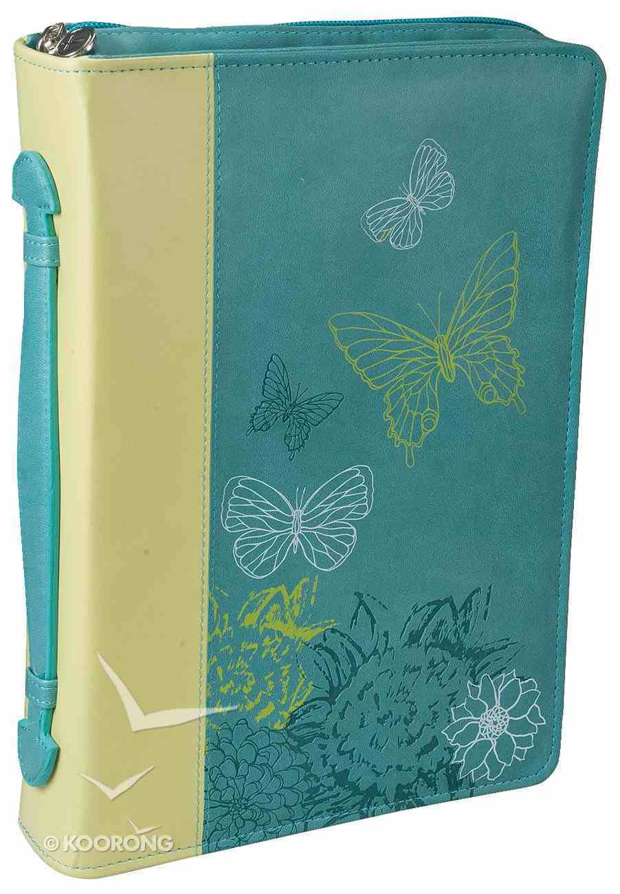 Bible Cover Lime/Dusty Blue Butterflies Large Luxleather Imitation Leather