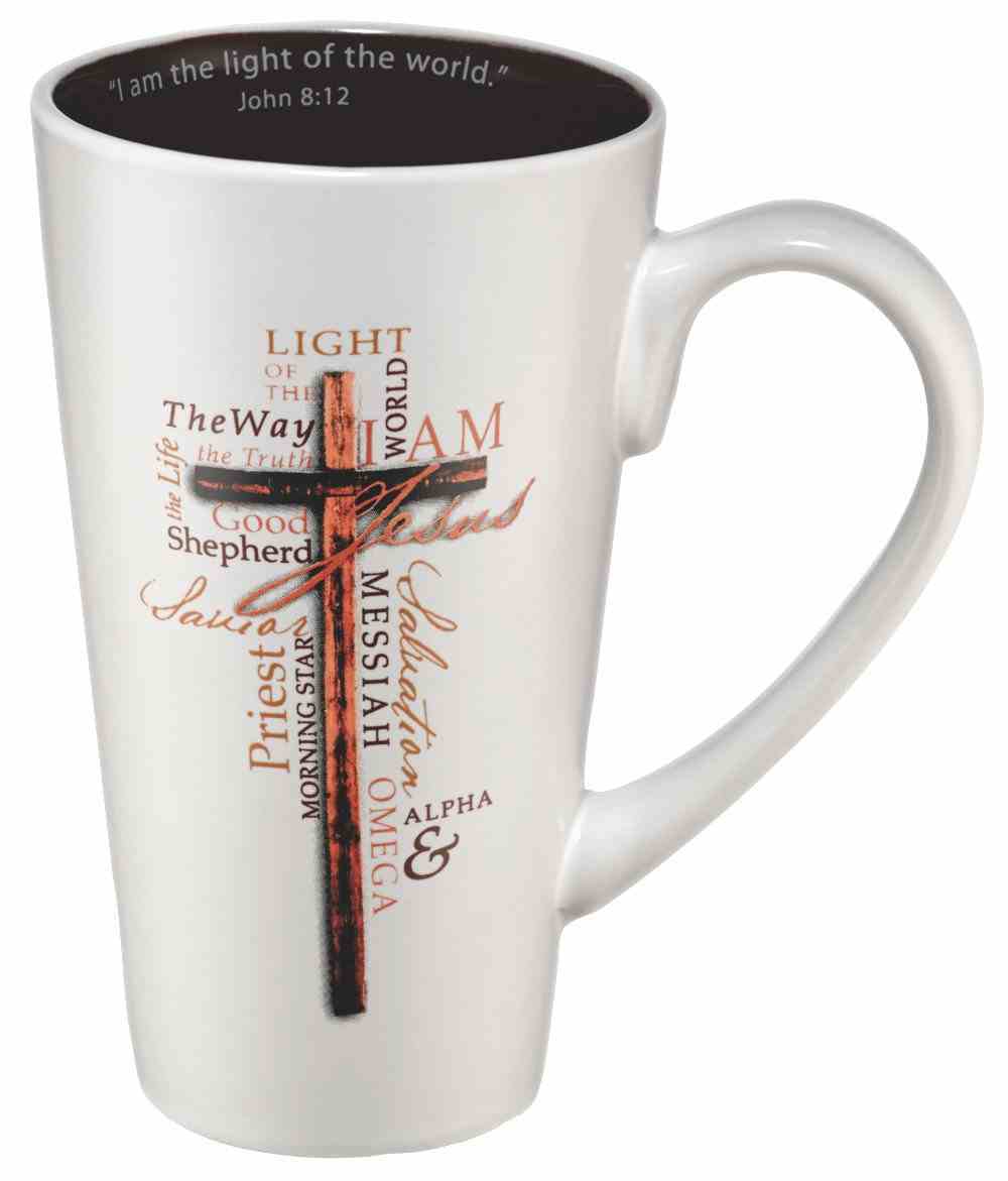 Ceramic Mug: I Am the Light of the World, White/Brown Cross (473ml) Homeware