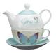 Ceramic Teapot & Colored Saucer: Grace Butterfly White/Green/Blue Homeware - Thumbnail 0
