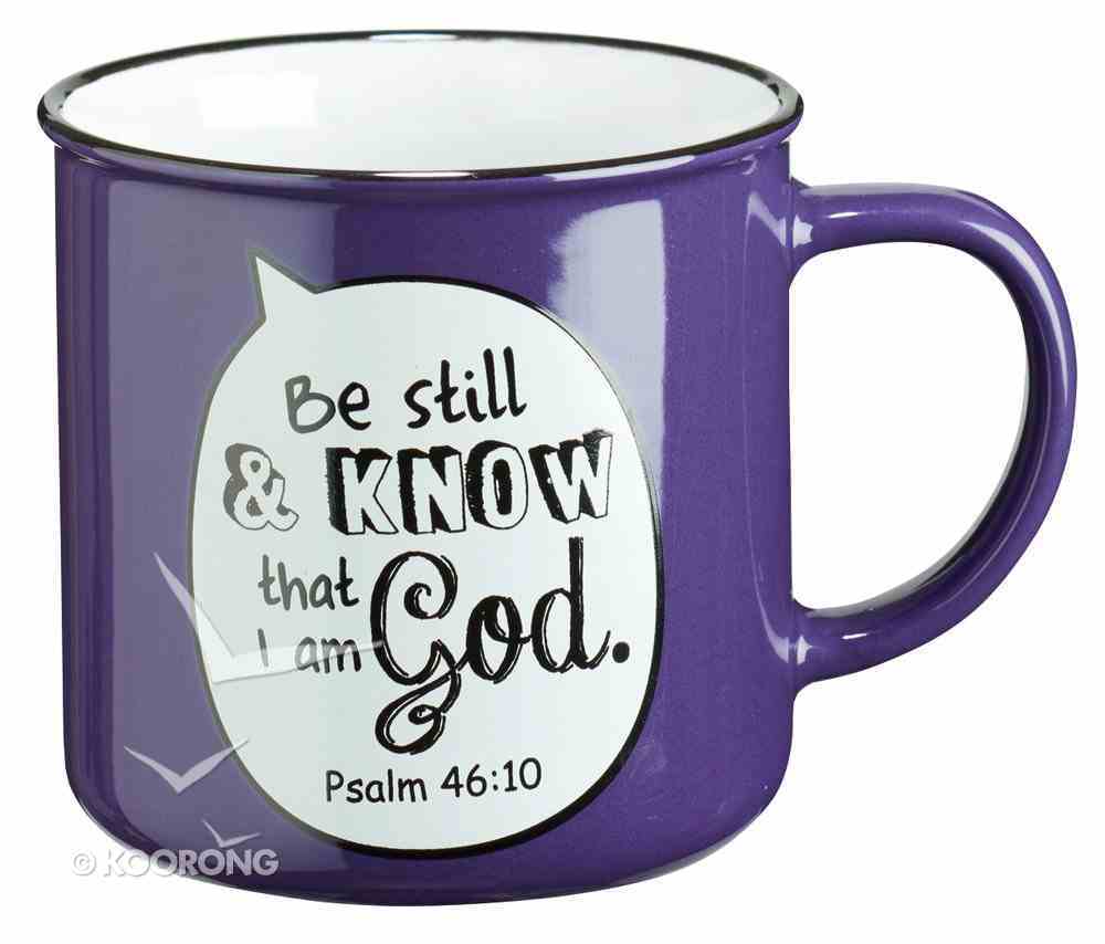 Stoneware Mug: Be Still & Know That I Am God Psalm 46:10 (Purple/white) Homeware