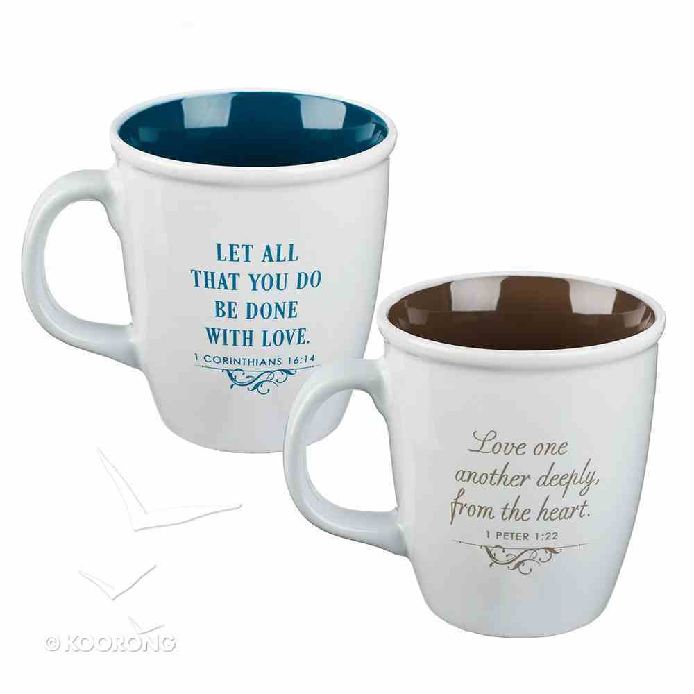 Ceramic Mugs 414ml: Mr & Mrs White With Blue & Gold (Set Of 2) Homeware