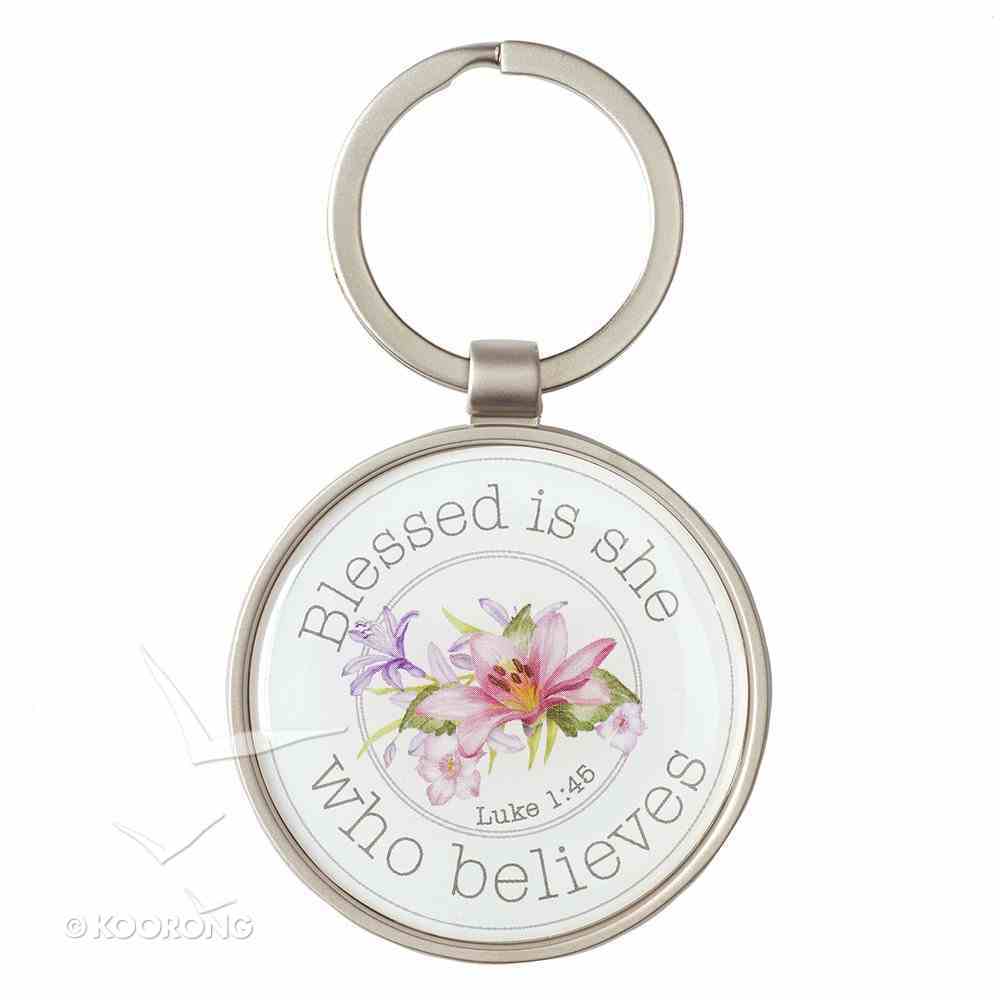 Metal Keyring: Blessed is She Who Believes, Floral, Blessings From Above Collection Jewellery