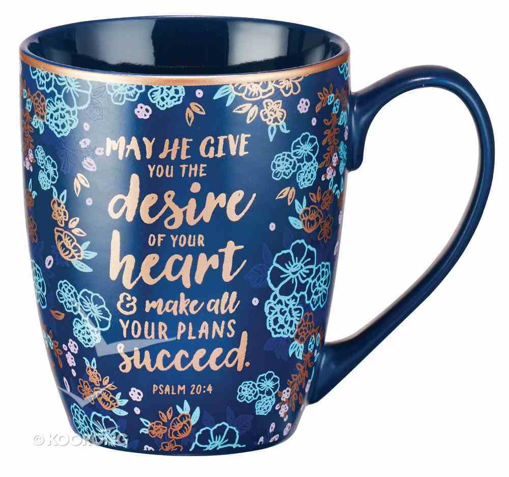 Ceramic Mug: May He Give You the Desire of Your Heart (Psalm 20:4) Navy/Floral (355ml) Homeware