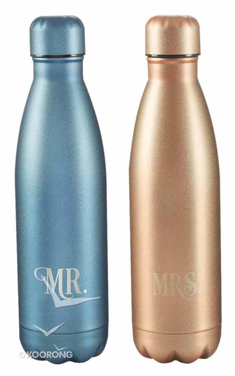 Water Bottle 500ml Stainless Steel: Mr & Mrs Silver & Gold (Set Of 2) Homeware