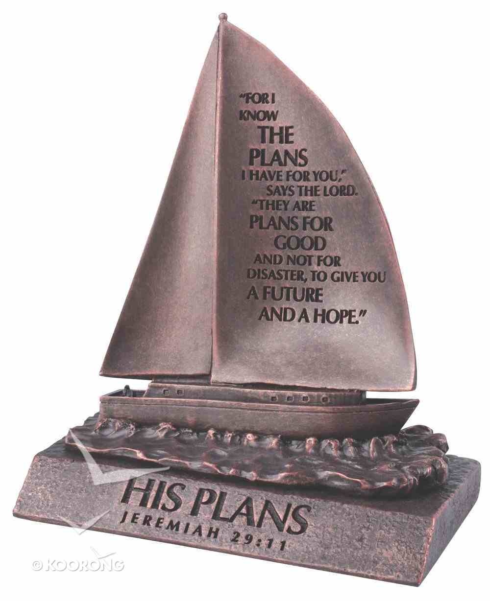 Moment of Faith Small Bronze Sculpture: His Plans Sailboat Cast Stone (Jer 29:11) Plaque