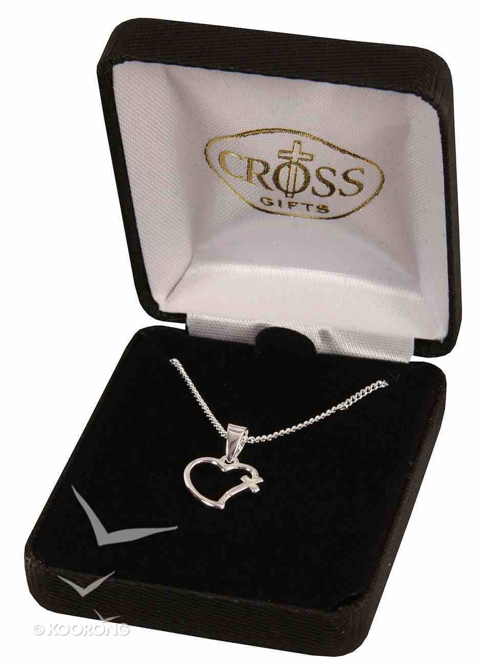 Necklace: Silver Plated Open Heart With Cross on 45Cm Silver Plated Chain Jewellery