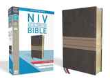 NIV Thinline Bible Large Print Brown/Tan (Red Letter Edition) Premium Imitation Leather - Thumbnail 1