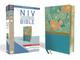NIV Thinline Bible Large Print Blue Floral (Red Letter Edition) Premium Imitation Leather - Thumbnail 1