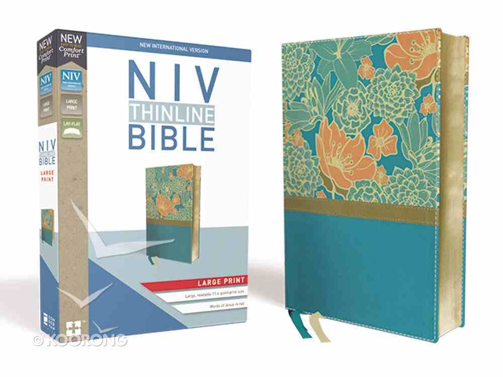 NIV Thinline Bible Large Print Blue Floral (Red Letter Edition) Premium Imitation Leather