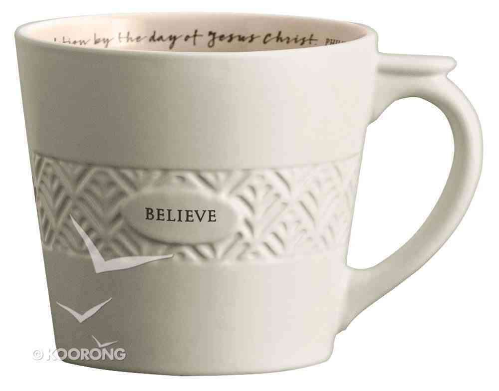 Ceramic Textured Mug: Believe, Creamed/Pale Pink (Phil 1:6 Nrsv) Homeware