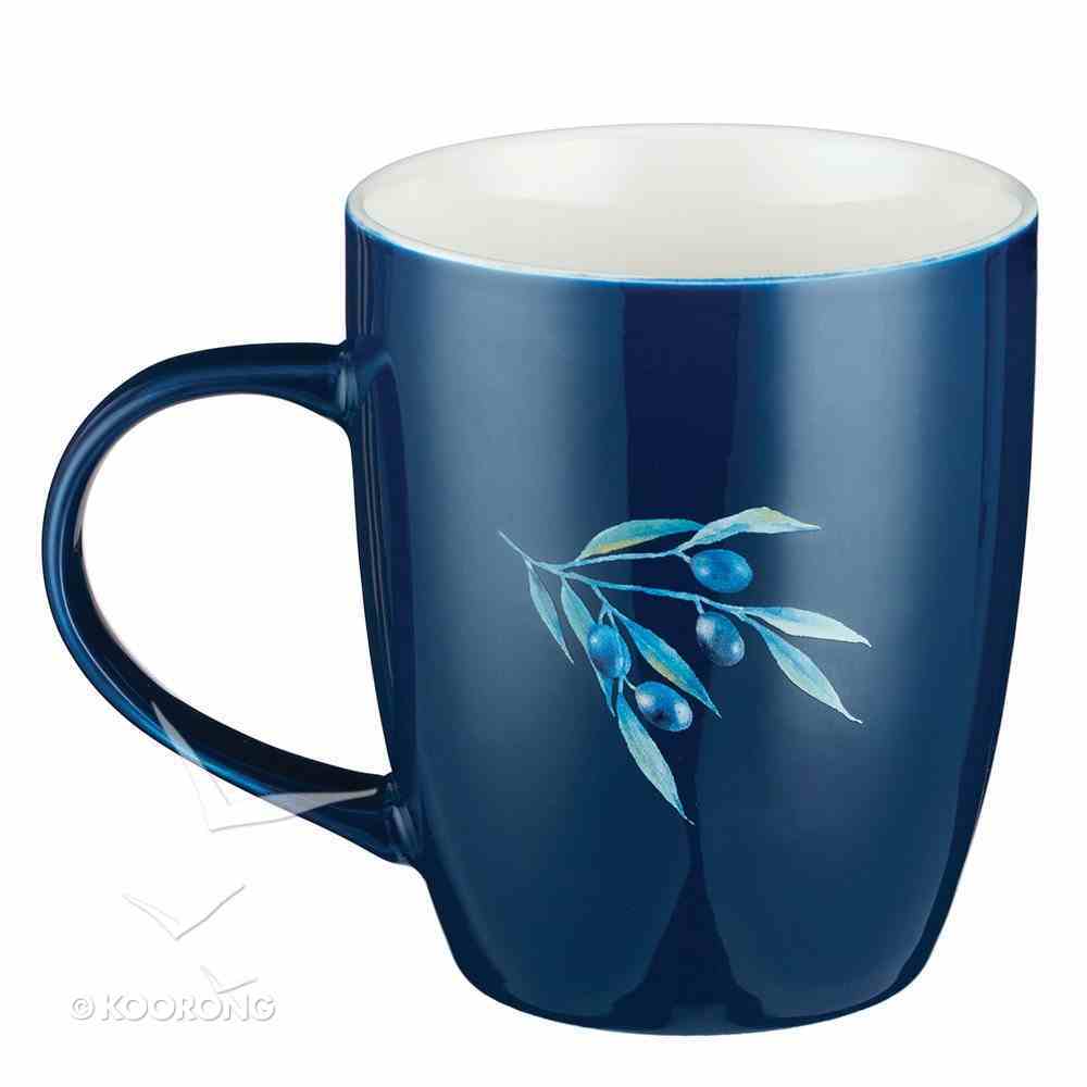 Ceramic Mug: The Lord Refreshes the Soul (Psalm 23:3) Navy Olive Branch (384ml) Homeware