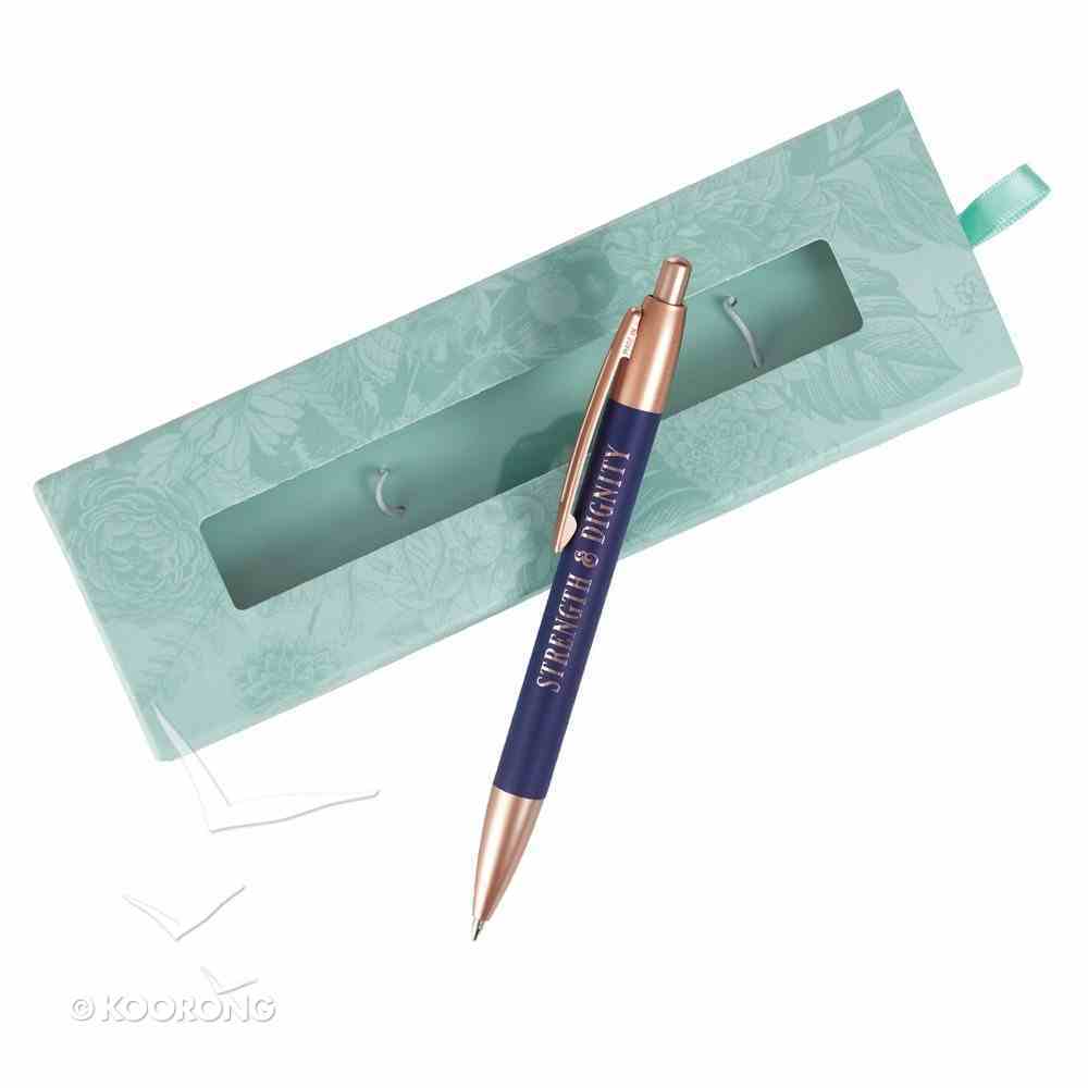 Ballpoint Pen: Strength & Dignity, Navy Blue/Rose Gold Etching Stationery