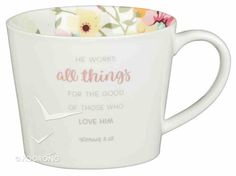 Ceramic Mug: Floral, He Works All Things.....(Romans 8:28) (384ml) Homeware