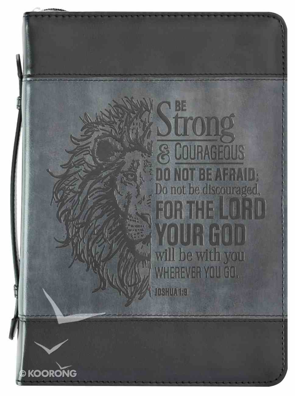 Bible Cover Large Classic, Be Strong & Courageous, Grey/Black Luxleather (Joshua 1: 9) Bible Cover