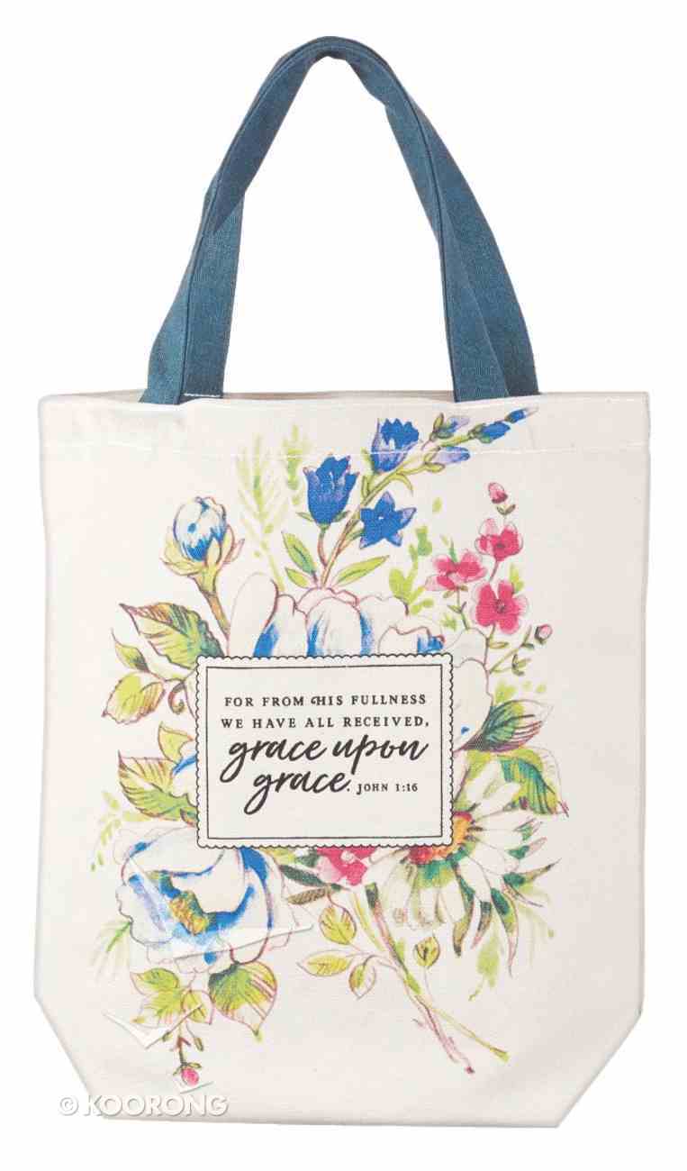 Canvas Floral Tote Bag: Grace Upon Grace, Brown Handles Soft Goods