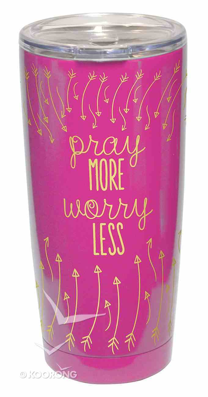 Gold Accent Steel Tumbler: Pray More, Worry Less, Pink/Gold Homeware
