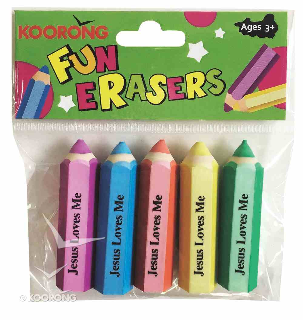 Eraser Pack: 5 Hexagon Pencil Shape Erasers, Jesus Loves Me Pack