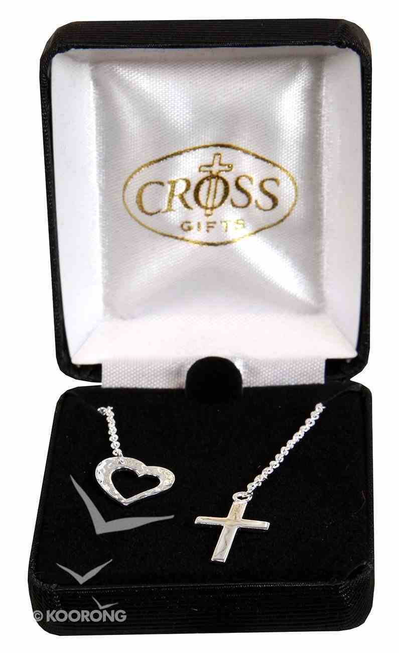 Necklace: Silver Plated Heart With Cross Lariet on 45Cm Silver Plated Chain Jewellery