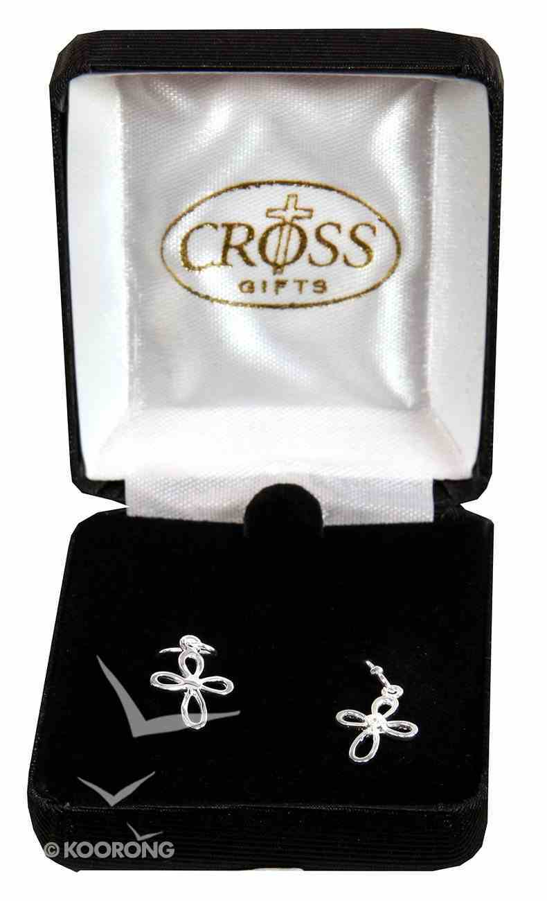 Earrings: Silver Plated Petal Cross Earrings With Cubic Zirconias on Sterling Silver Wires Jewellery