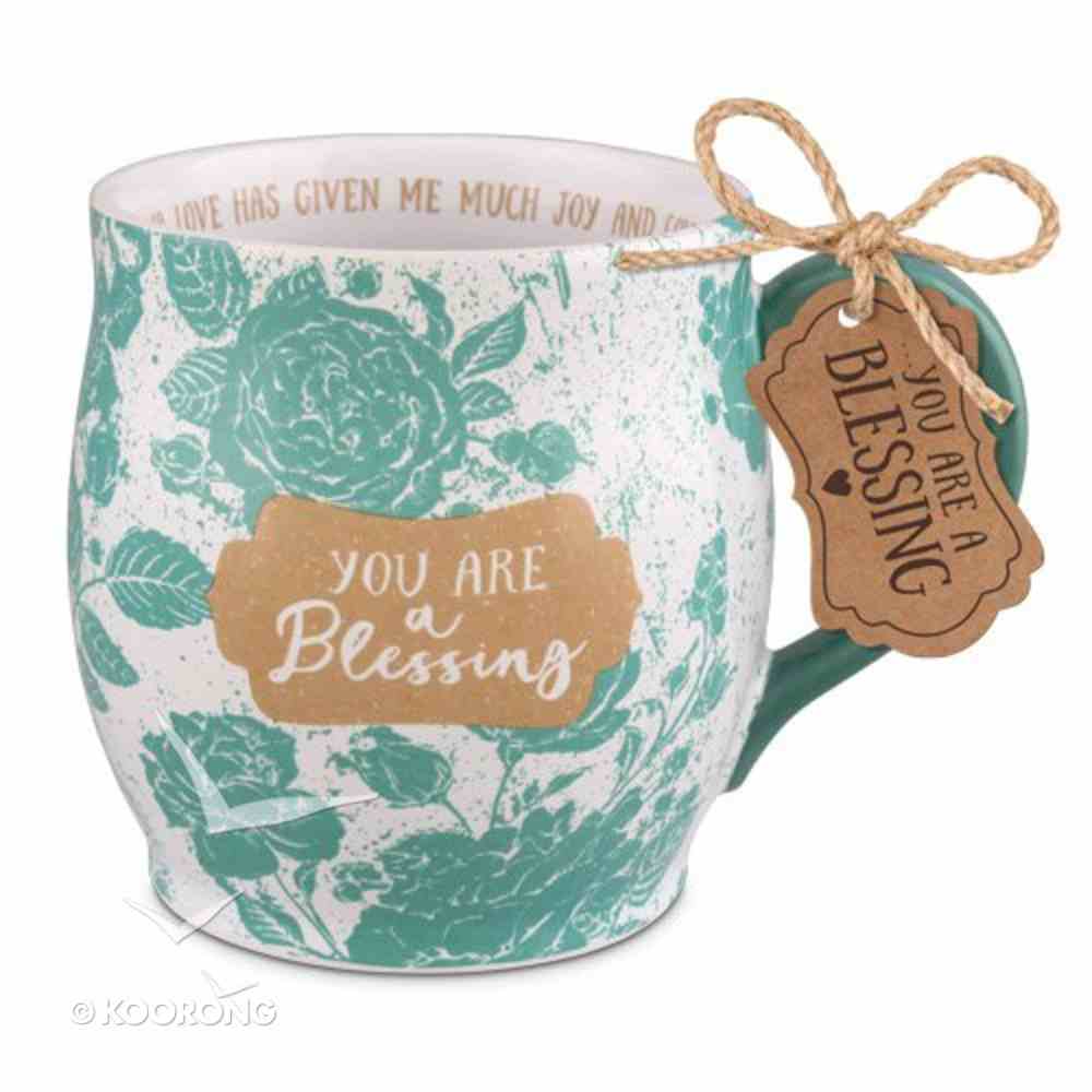 Ceramic Mug Pretty Prints: You Are a Blessing, Turquoise/White, (Philemon 1:7) Homeware