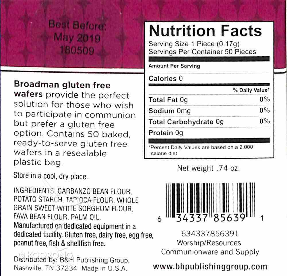 Communion Bread Gluten Free Wafers, 50 Wafers, Re-Sealable Pouch Box
