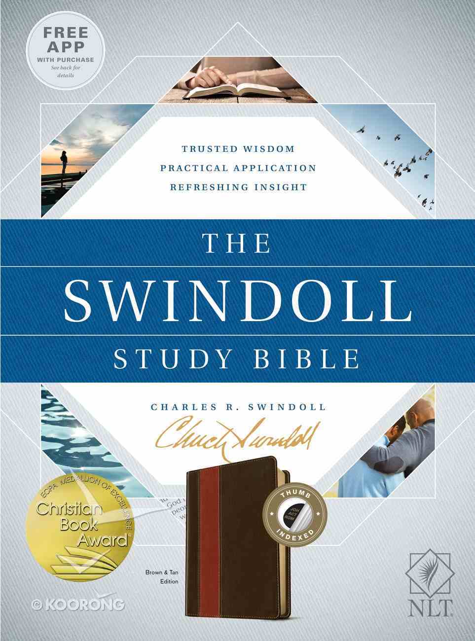 NLT Swindoll Study Bible Brown Tan Indexed (Black Letter Edition) Imitation Leather