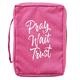 Bible Cover Poly Canvas Medium: Pray, Wait, Trust, Dark Pink, Carry Handle Bible Cover - Thumbnail 0