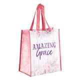 Non-Woven Tote Bag: Amazing Grace, White/Pink Floral Soft Goods - Thumbnail 1