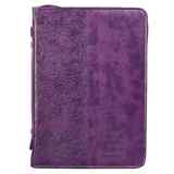 Bible Cover Trendy Medium: Faith, Purple Pattern, Carry Handle, Luxleather Bible Cover - Thumbnail 0