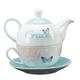 Ceramic Teapot & Colored Saucer: Grace Butterfly White/Green/Blue Homeware - Thumbnail 1