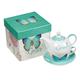 Ceramic Teapot & Colored Saucer: Grace Butterfly White/Green/Blue Homeware - Thumbnail 2
