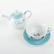 Ceramic Teapot & Colored Saucer: Grace Butterfly White/Green/Blue Homeware - Thumbnail 3
