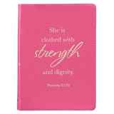 Journal: She is Clothed With Strength and Dignity, Pink Genuine Leather (Proverbs 31:25) Genuine Leather - Thumbnail 0
