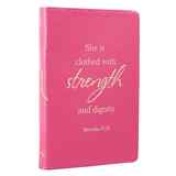 Journal: She is Clothed With Strength and Dignity, Pink Genuine Leather (Proverbs 31:25) Genuine Leather - Thumbnail 3