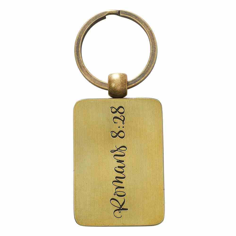 Metal Keyring in Tin: He Works All Things....Peach/Floral (Romans 8:28) Novelty