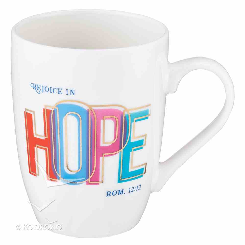 Ceramic Mug: Rejoice in Hope, White/Gold Foiled Homeware