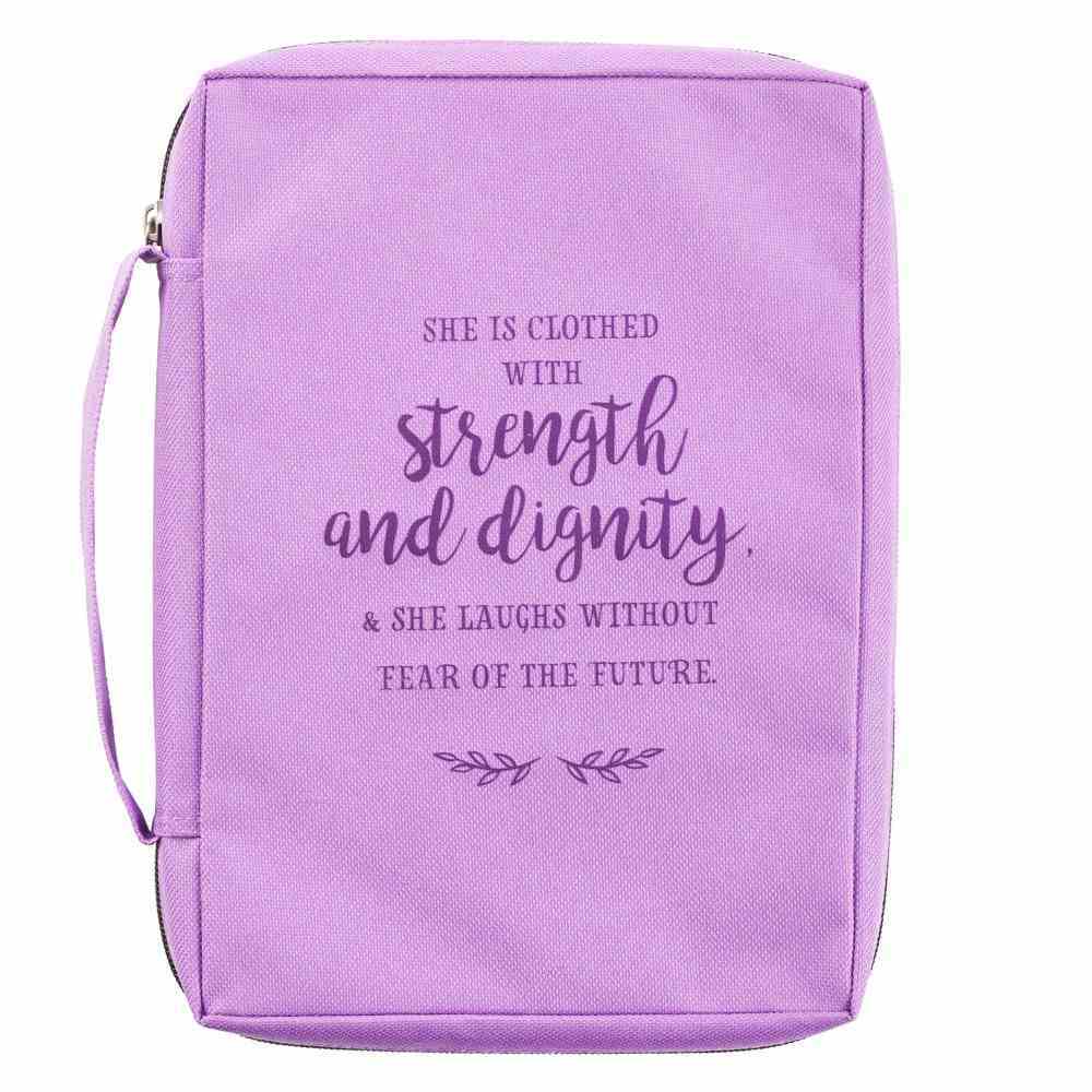 Bible Cover Poly Canvas Medium: Strength & Dignity, Purple, Carry Handle Bible Cover