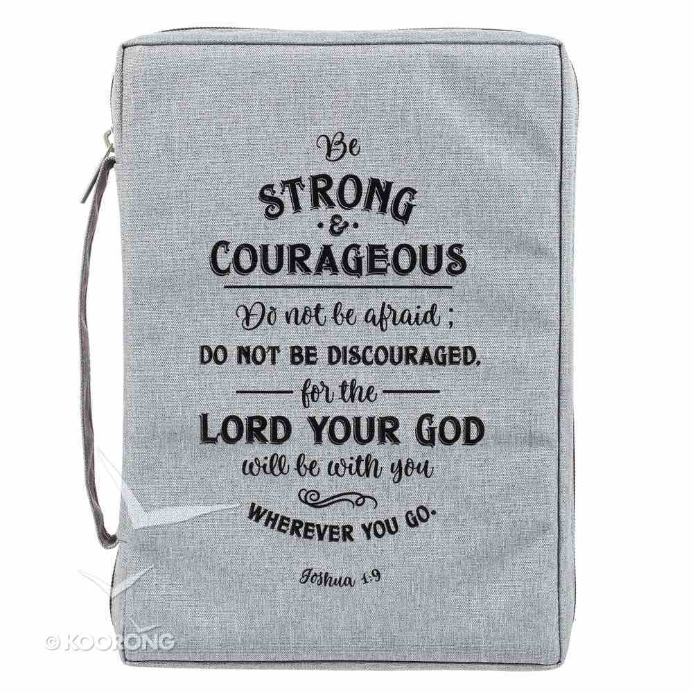 Bible Cover Poly Canvas Large: Be Strong & Courageous, Dirty Gray, Carry Handle Bible Cover