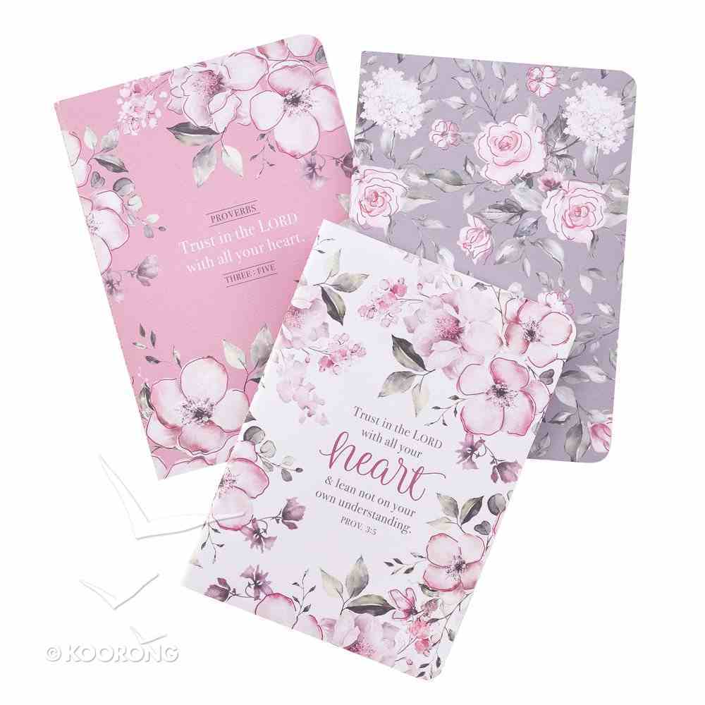 Notebook: Trust in the Lord, Pink/Purple Floral (Proverbs 3:5) (Set Of 3) Paperback