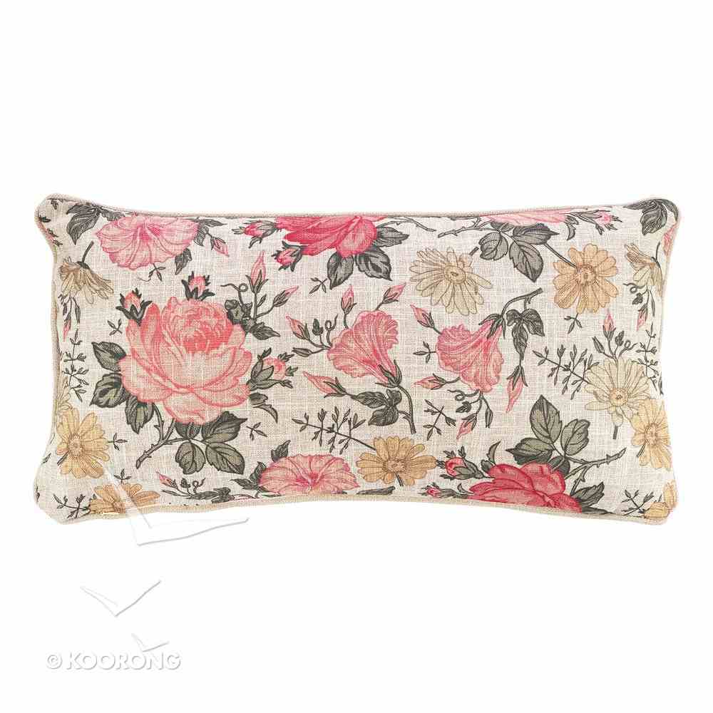 Oblong Pillow: Be Joyful in Hope....Pink/Red Floral Soft Goods