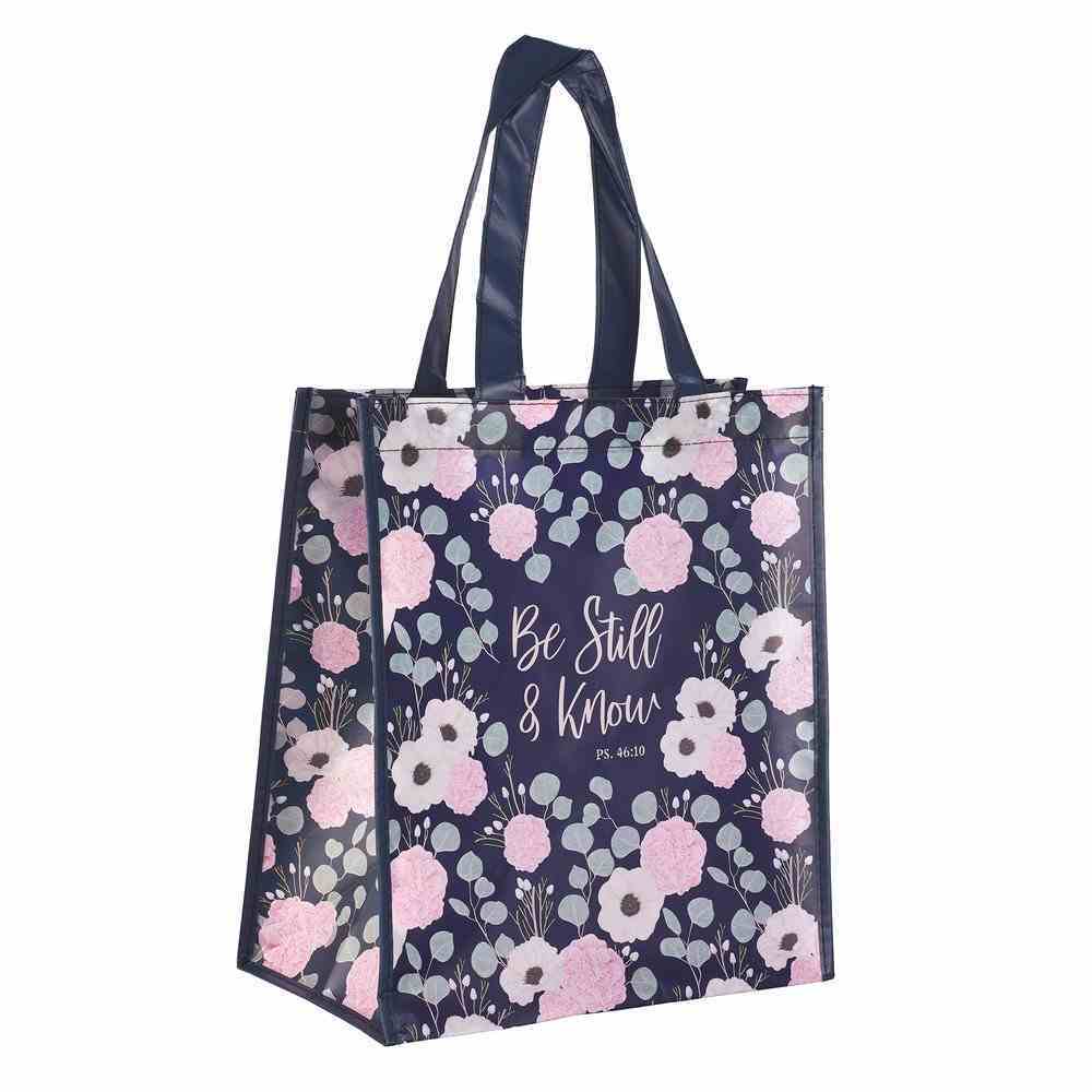 Non-Woven Tote Bag: Be Still & Know, Navy/Floral (Psalm 46:10) Soft Goods