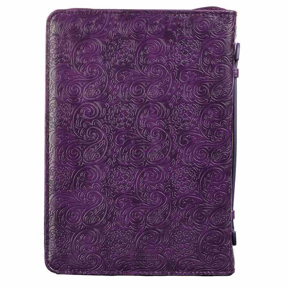 Bible Cover Trendy Large: Faith, Purple Pattern, Carry Handle, Luxleather Bible Cover
