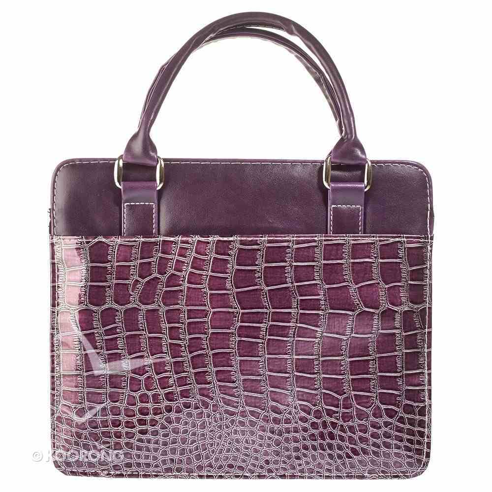 Bible Cover Large Purse Style With Crocodile Embossing in Purple Bible Cover