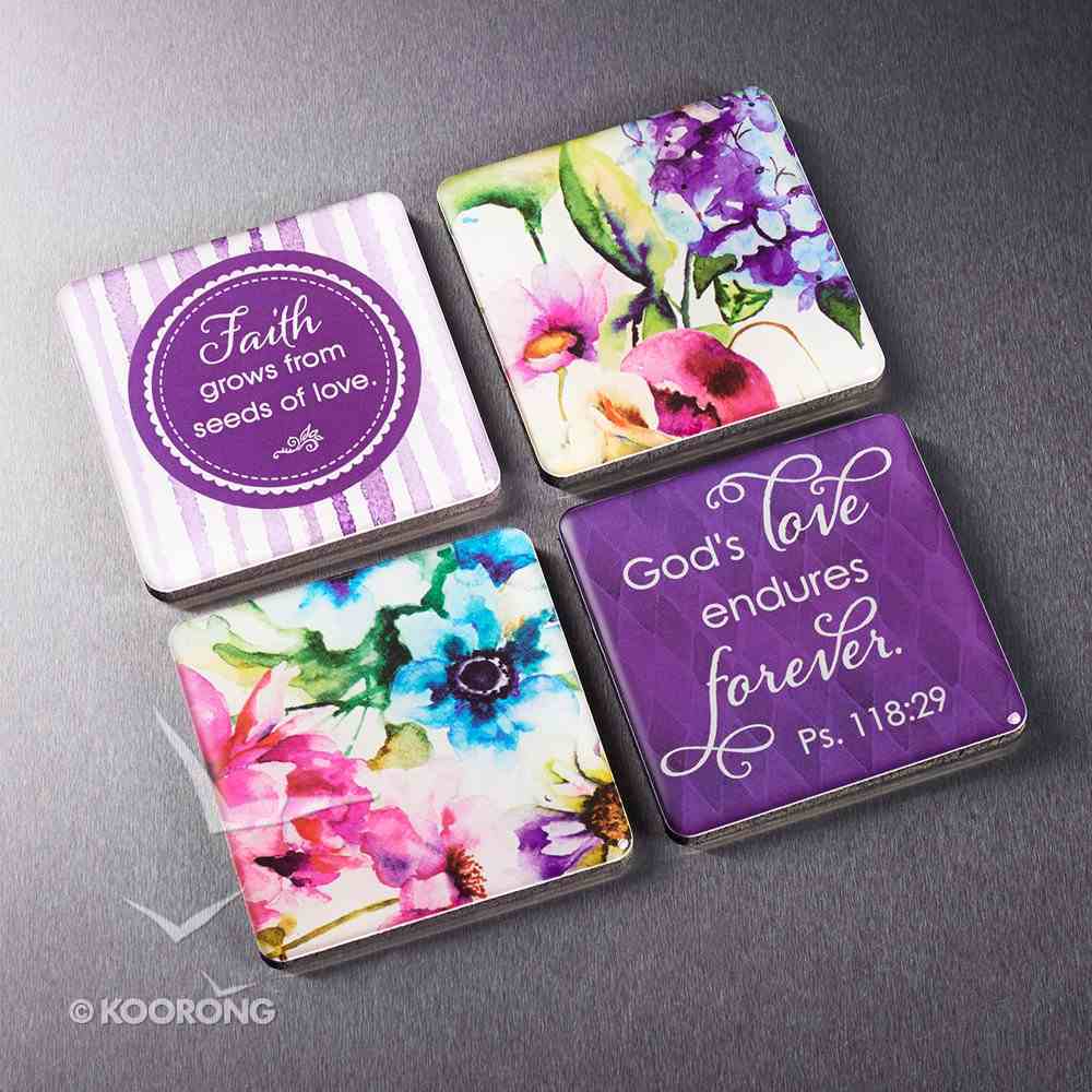 Magnetic Set of 4 Magnets: Seeds of Love (Purple/flowers) Novelty