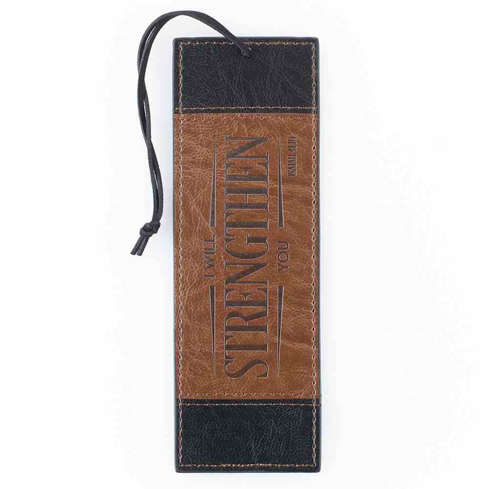 Bookmark With Tassel: Strength, Black/Brown Imitation Leather