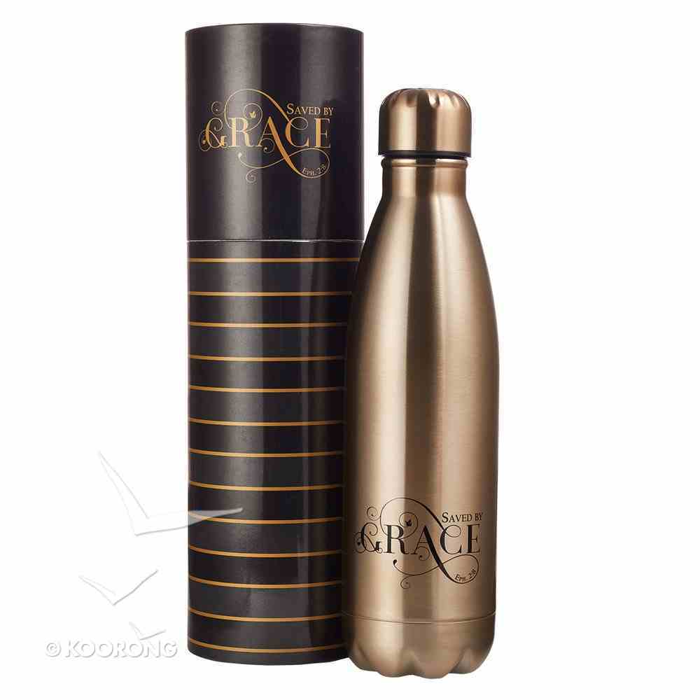 Water Bottle 500ml Stainless Steel: Saved By Grace, Gold/Black Homeware