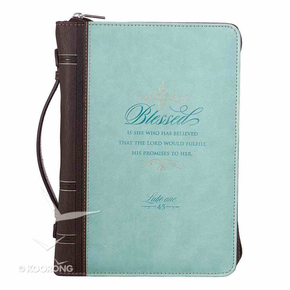 Bible Cover Medium: Blessed is She Luke 1:45 Turquoise/Brown Bible Cover