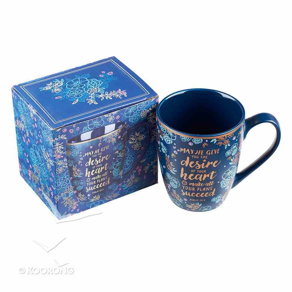 Ceramic Mug: May He Give You the Desire of Your Heart (Psalm 20:4) Navy/Floral (355ml) Homeware