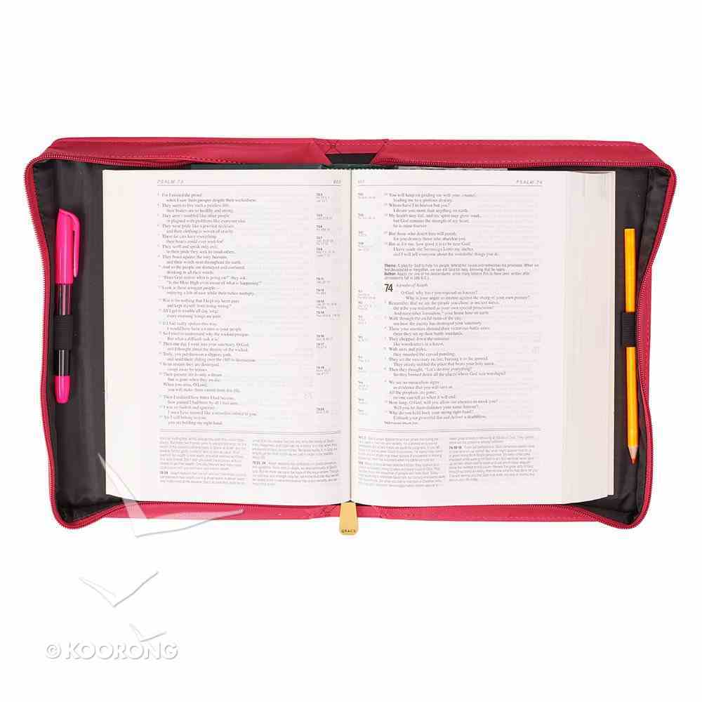 Bible Cover Cross Badge Grace Zipper Pink Large Luxleather Bible Cover